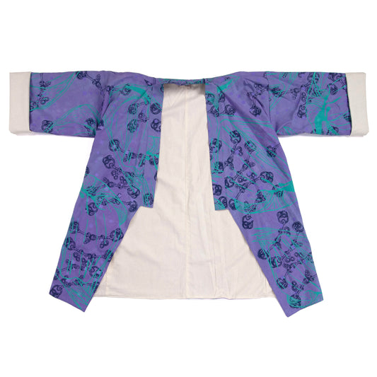 Purple Linen Cotton Kimono Style Wrap with Coconuts
