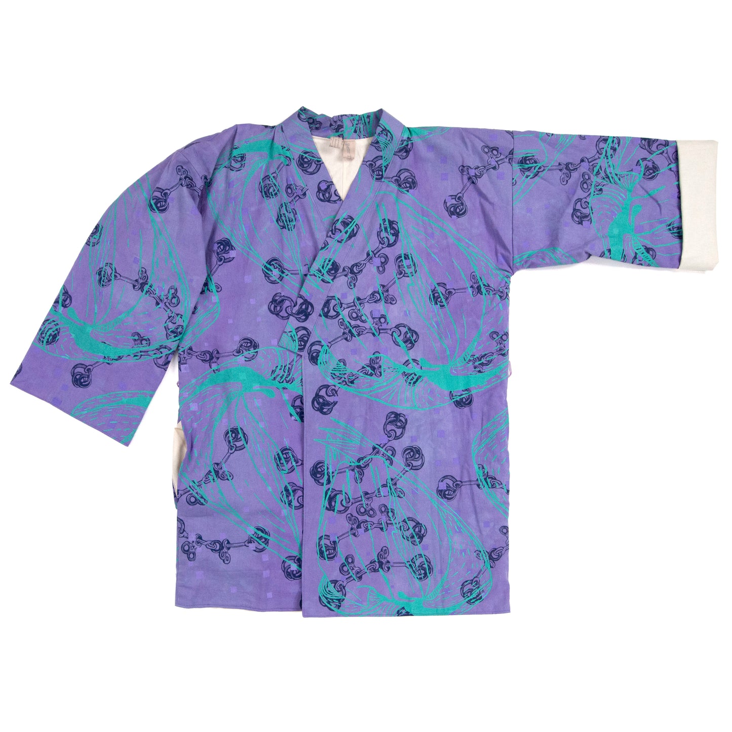 Purple Linen Cotton Kimono Style Wrap with Coconuts