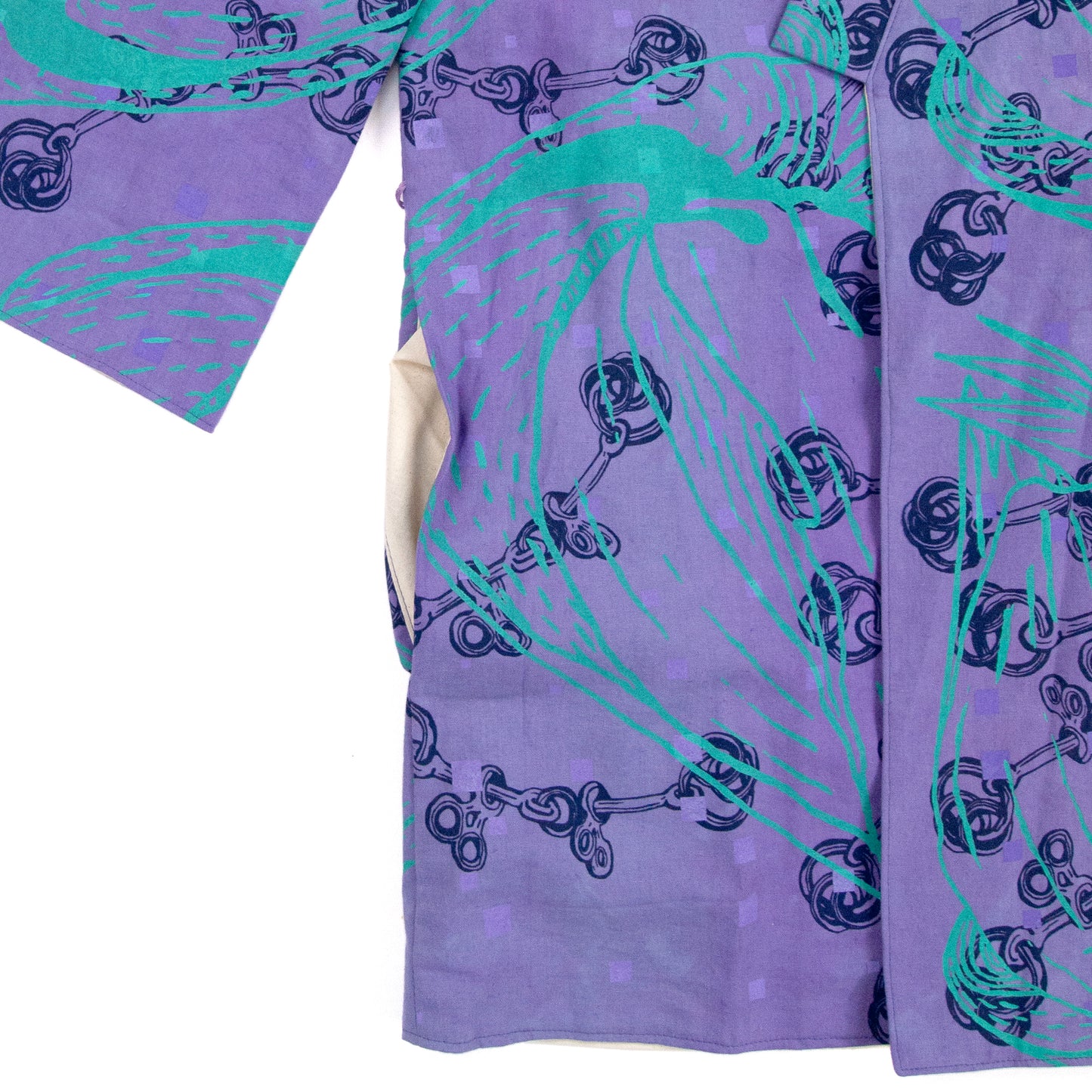 Purple Linen Cotton Kimono Style Wrap with Coconuts