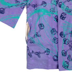 Purple Linen Cotton Kimono Style Wrap with Coconuts