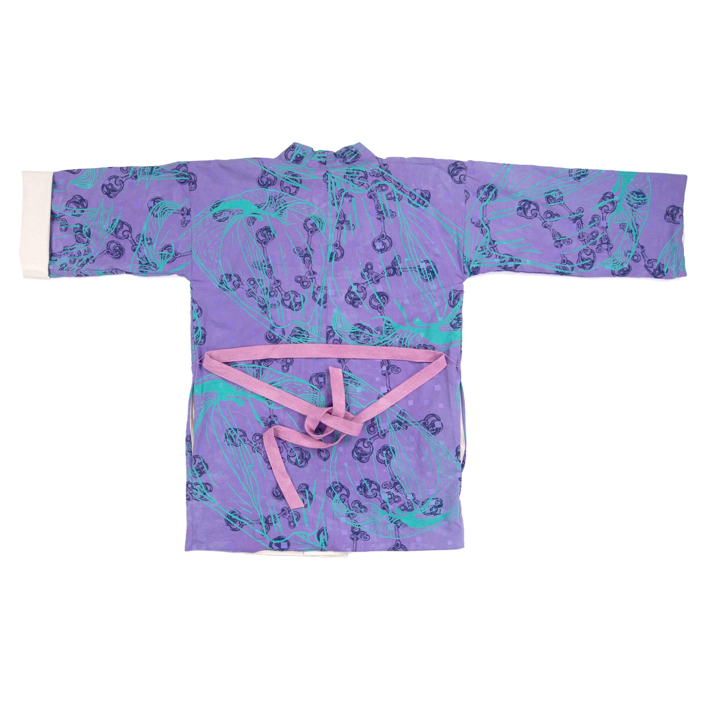 Purple Linen Cotton Kimono Style Wrap with Coconuts