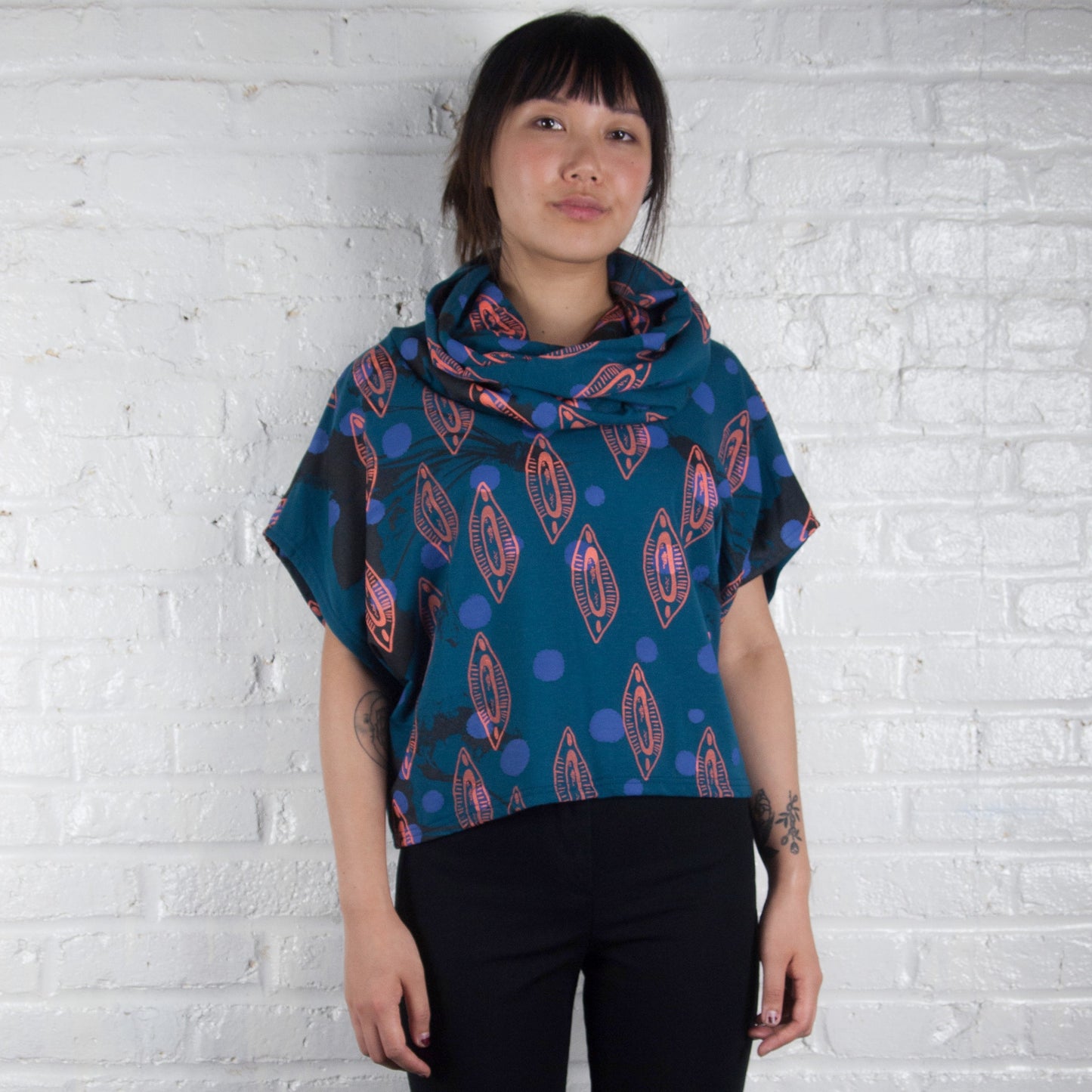 Olive Green Hemp Jersey High Neck Cozy Top