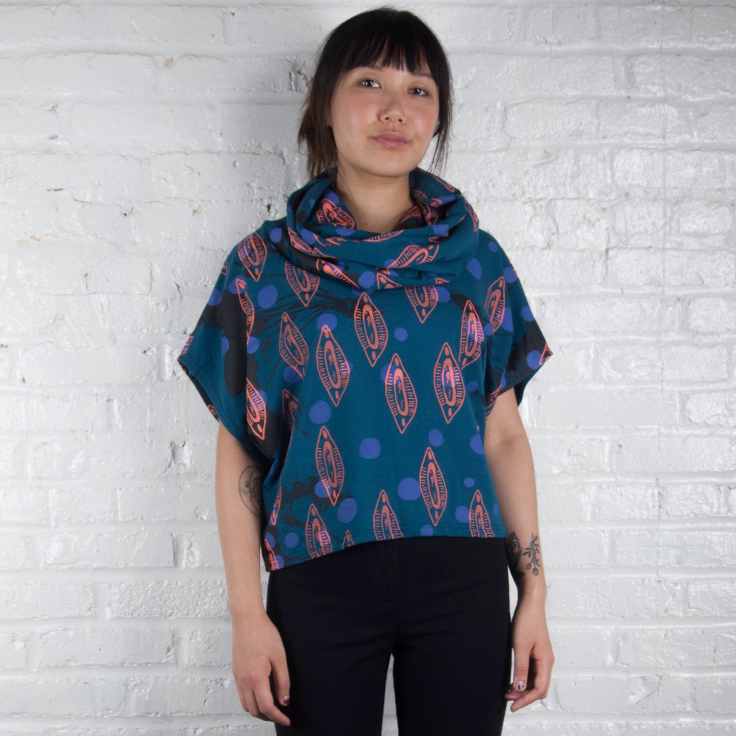 Indigo + Purple Hand Woven Cotton High Neck Cozy Top