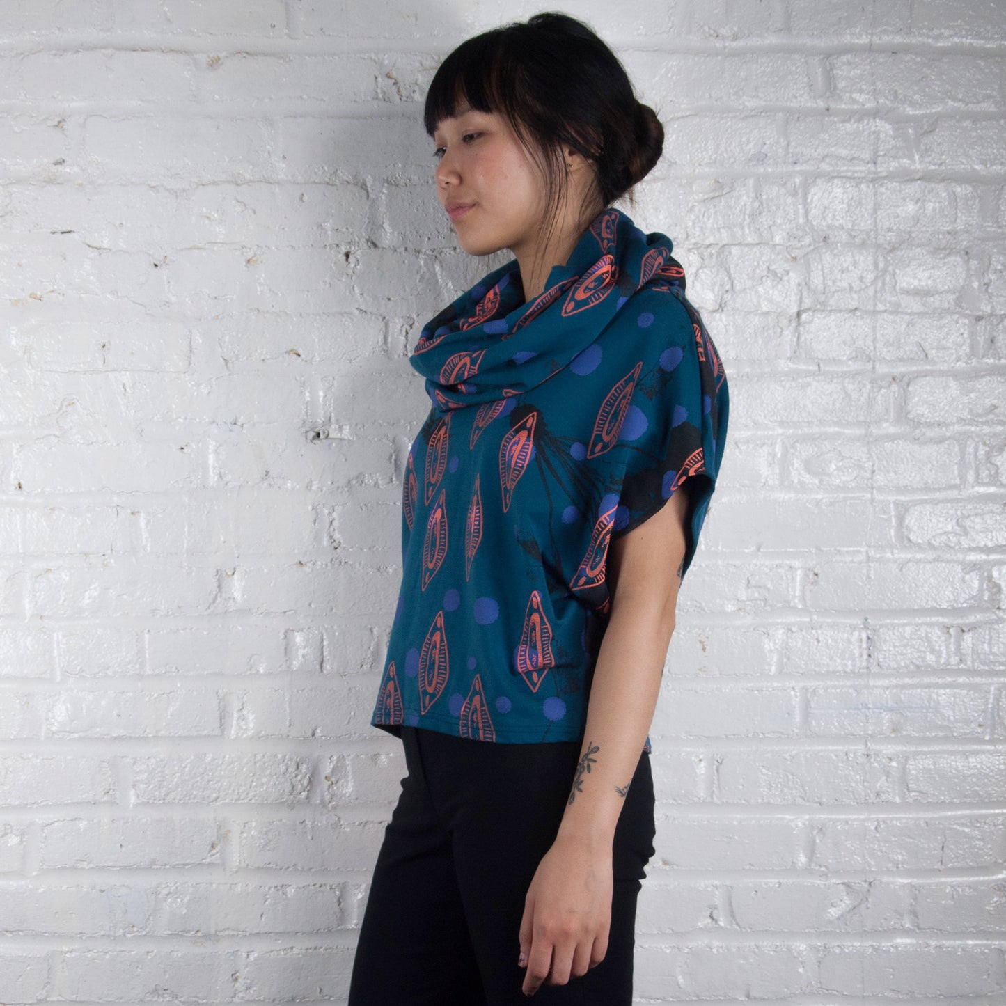 Indigo + Purple Hand Woven Cotton High Neck Cozy Top