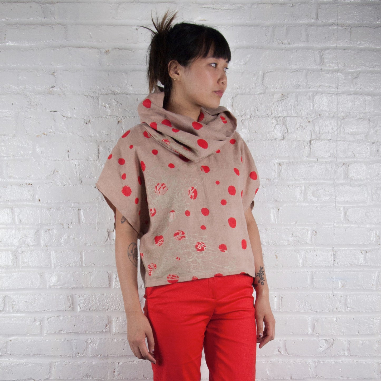 Printed Indigo Blue Custom High Neck Cozy Top