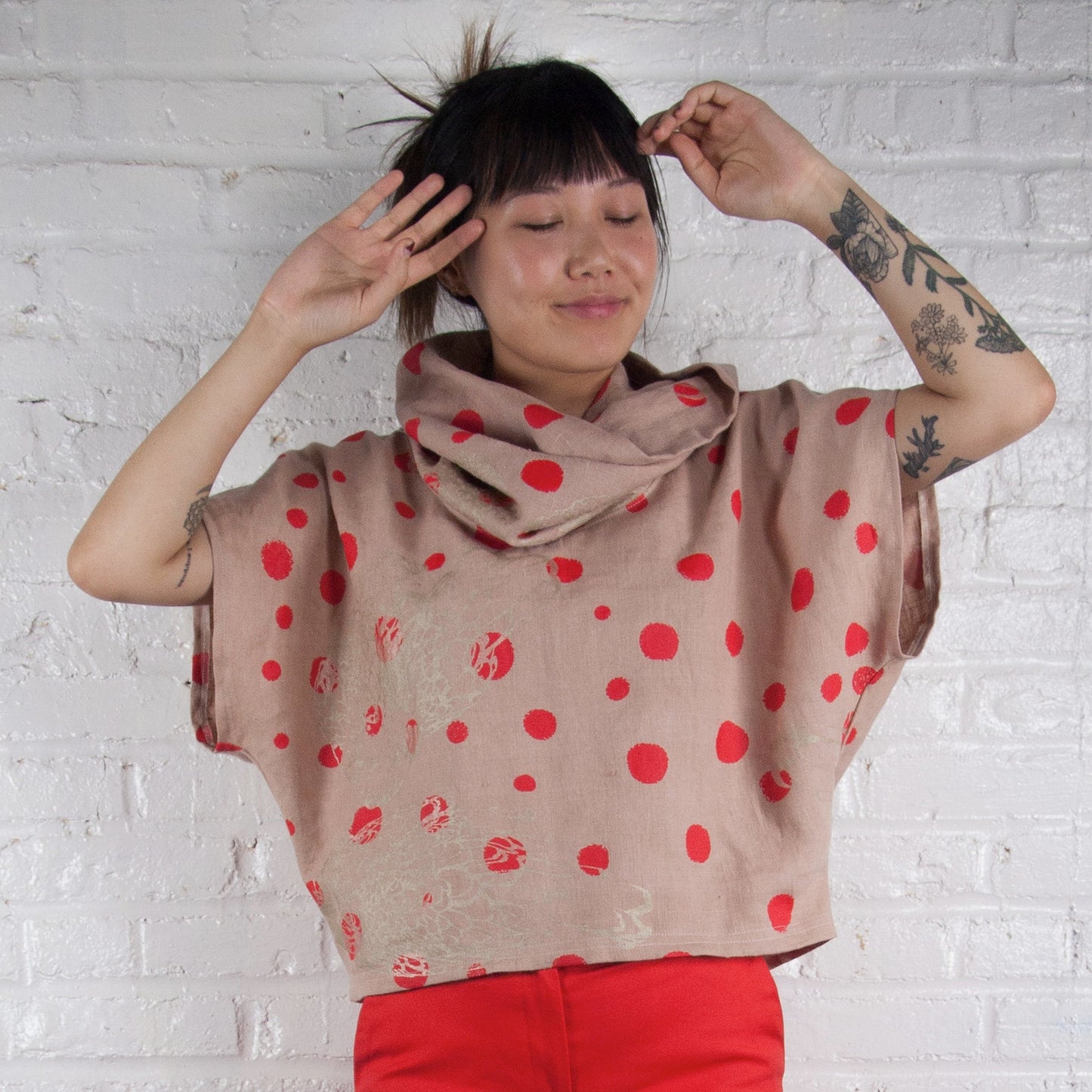 Printed Avocado Green Custom High Neck Cozy Top