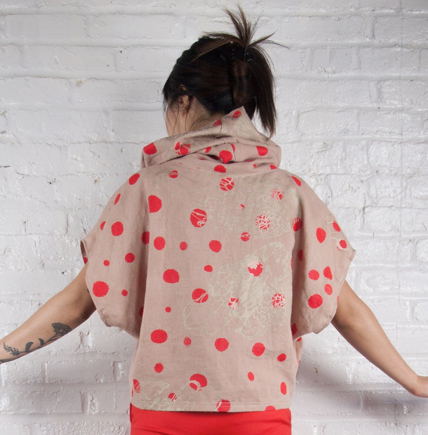Printed Cream Custom High Neck Cozy Top 2