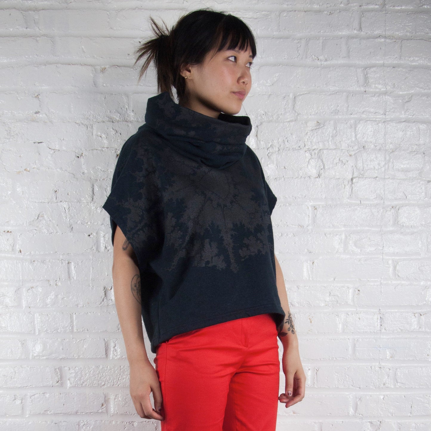 Hemp Fleece Cowl // Pineapple and Pink Polka Dots Blockprint on Purple
