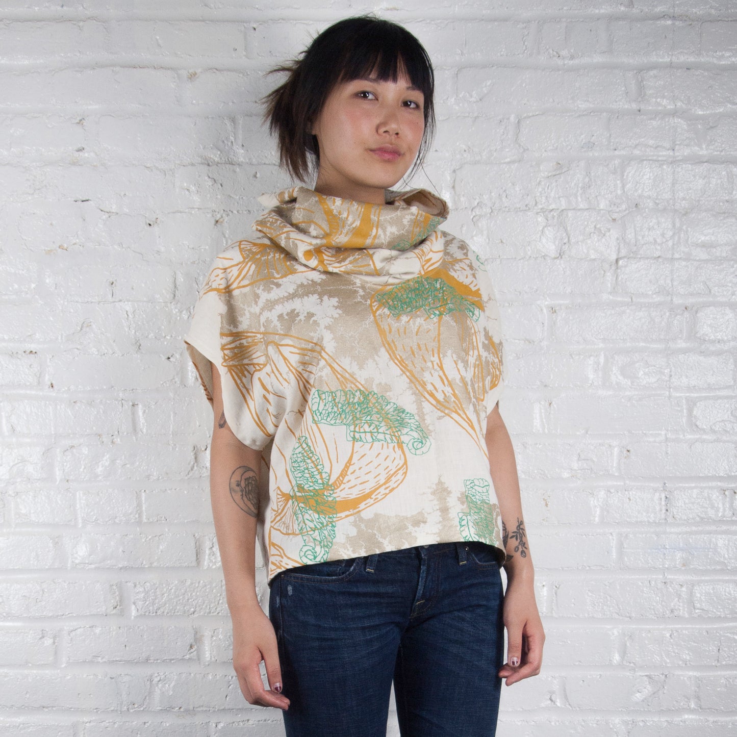 Cowl Neck Top // Linen Pale Purple with Goliath Beetle Print