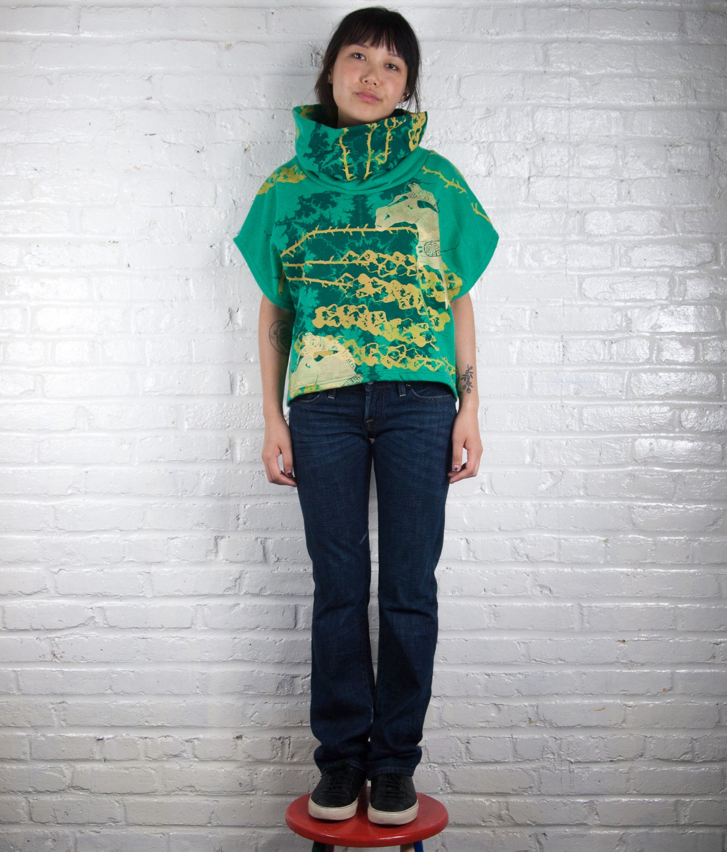 Hemp Fleece Cowl // Pineapple and Pink Polka Dots Blockprint