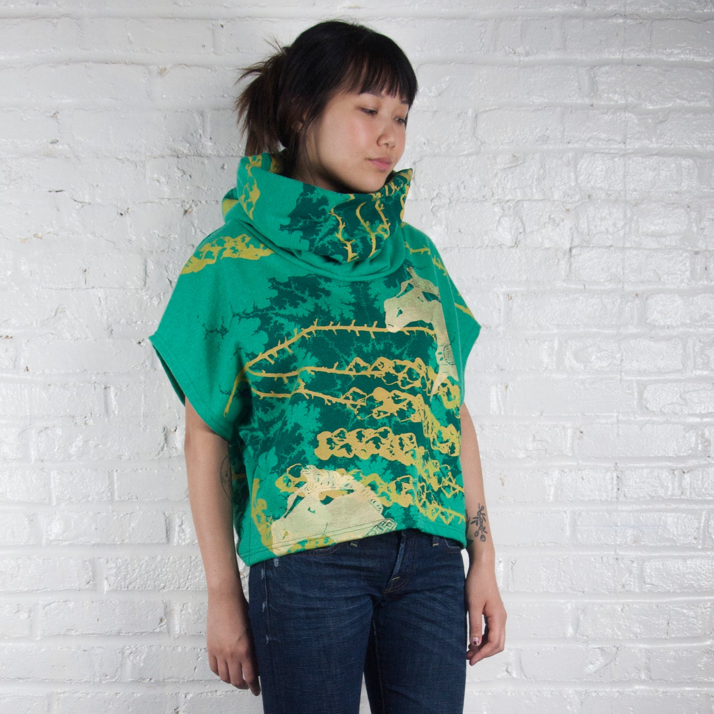 Hemp Fleece Cowl // blue with skeletons, beetles, and polka dots