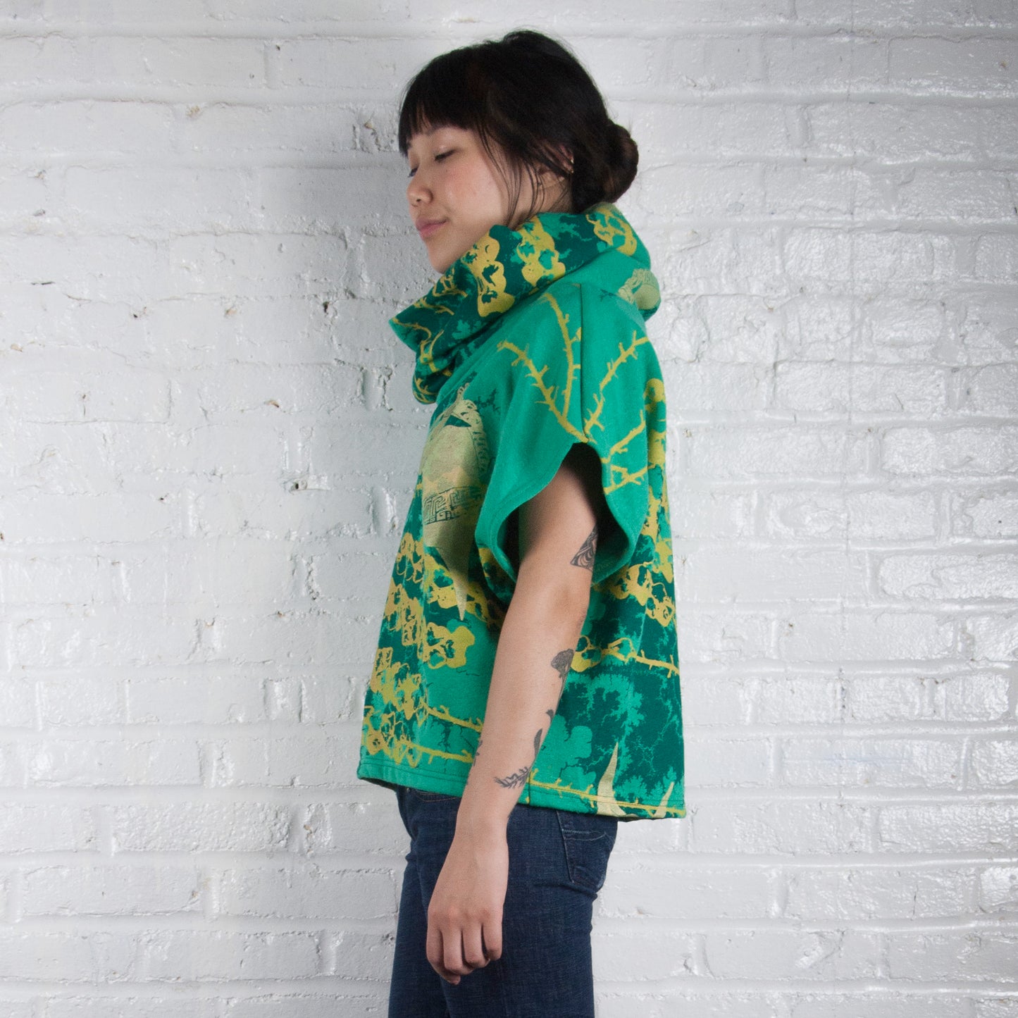 Hemp Fleece Cowl // blue with skeletons, beetles, and polka dots