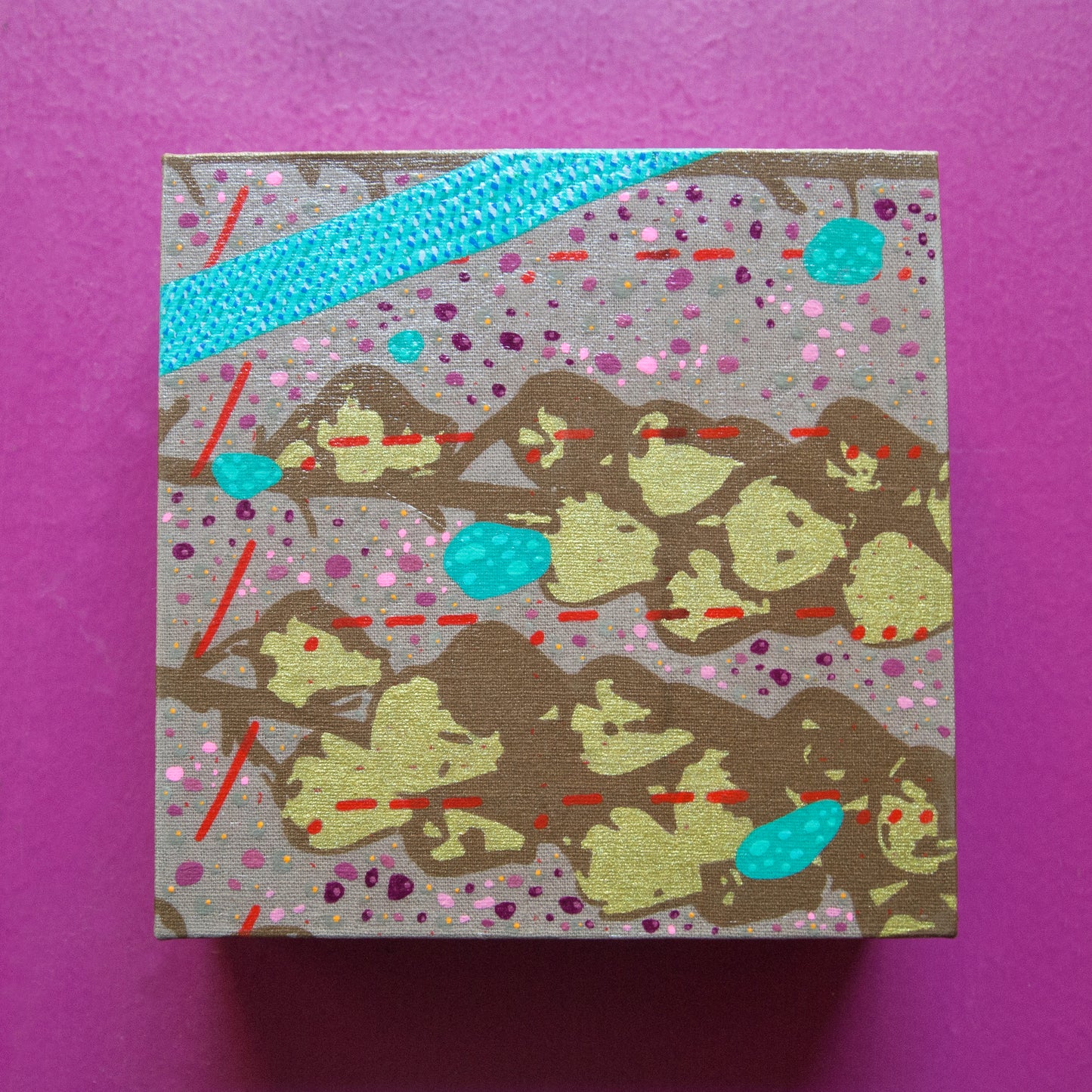 Rose Gold Painting  + Silkscreen Textile Wall Art 6" x 6"