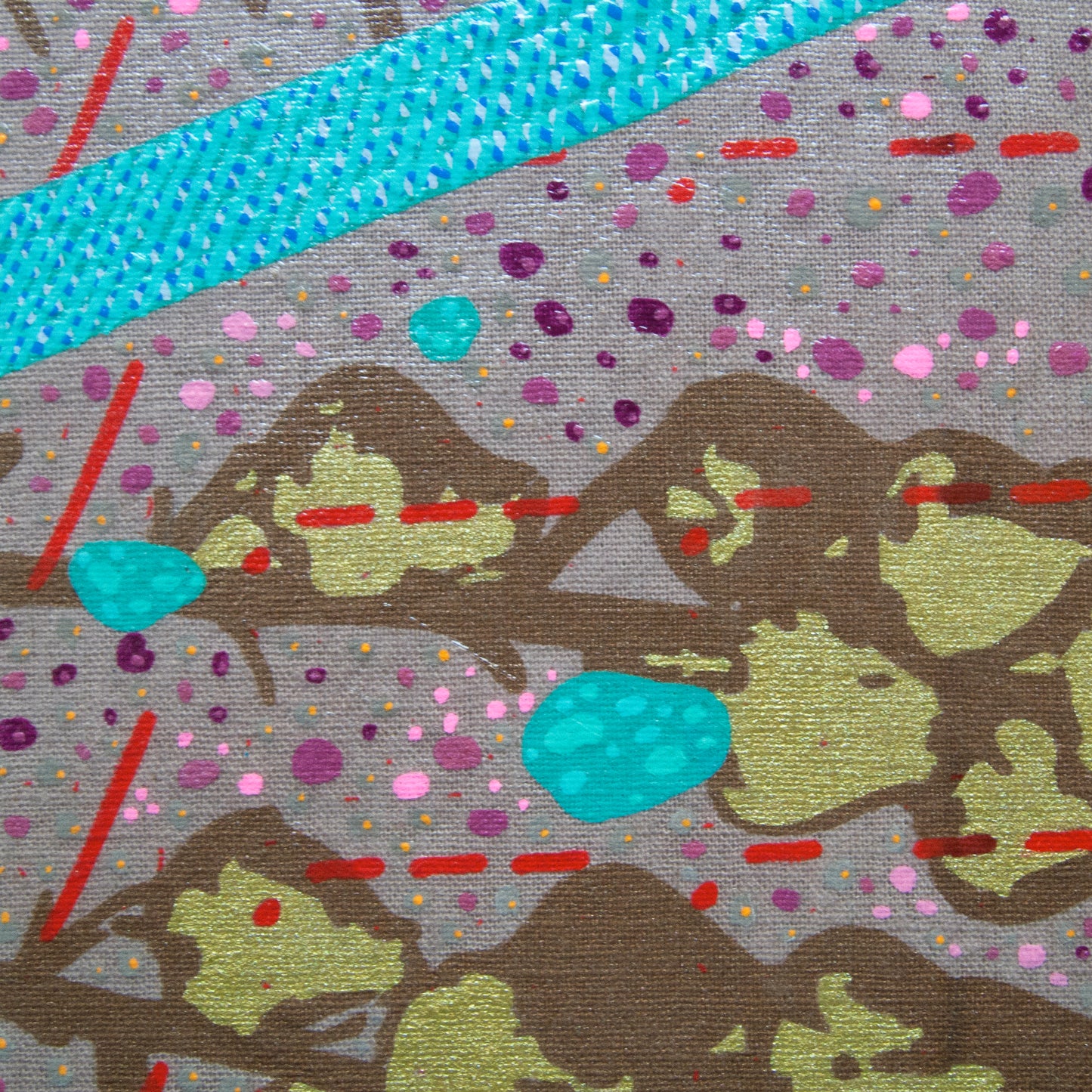 Rose Gold Painting  + Silkscreen Textile Wall Art 6" x 6"