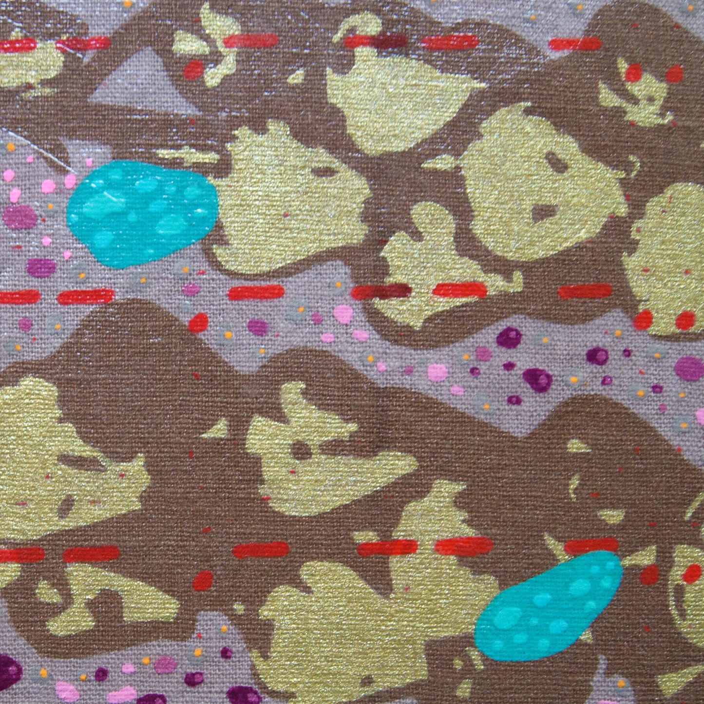 Rose Gold Painting  + Silkscreen Textile Wall Art 6" x 6"