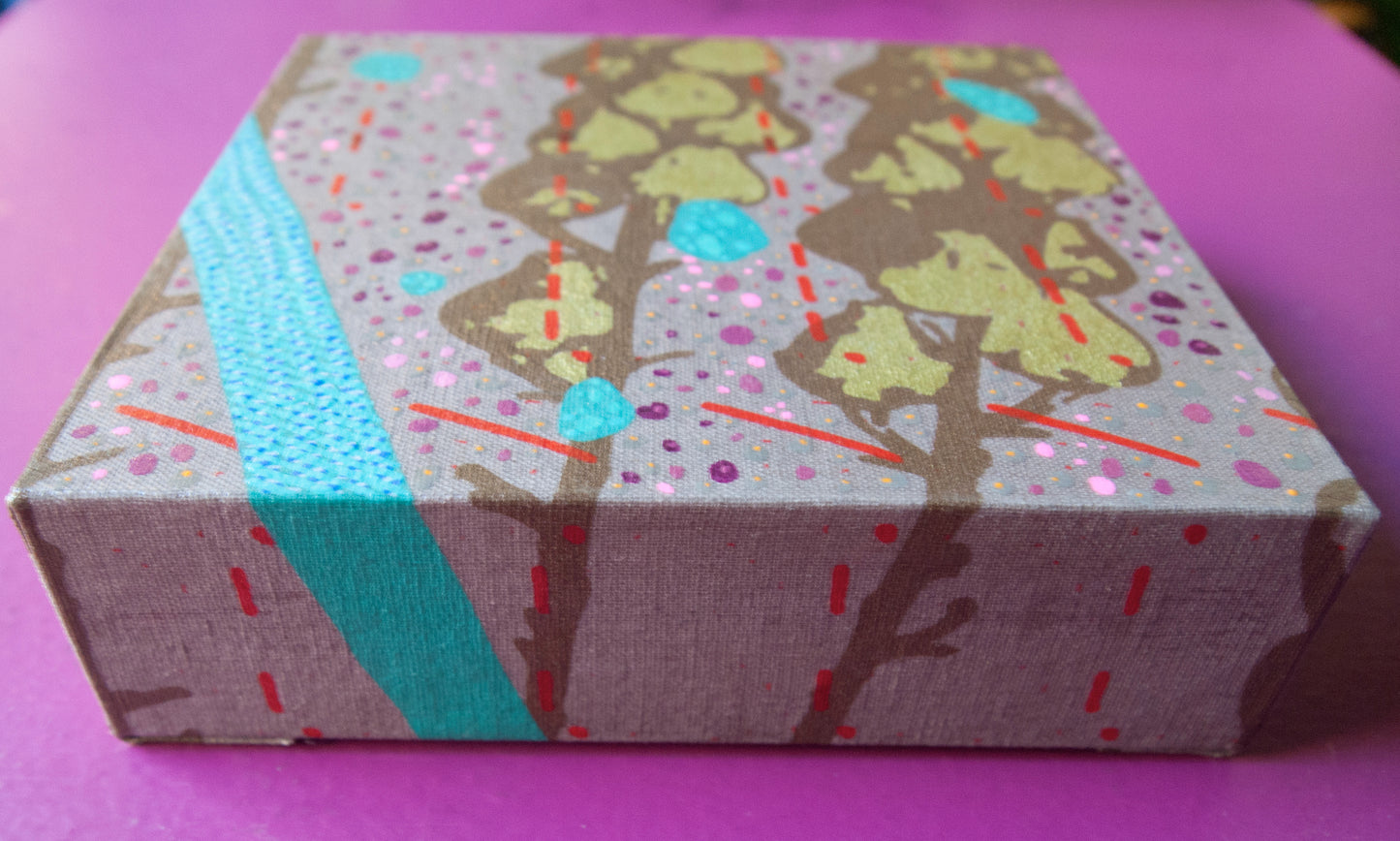 Rose Gold Painting  + Silkscreen Textile Wall Art 6" x 6"