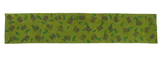 Avocado Green Linen Table Runner with Ram Blockprint