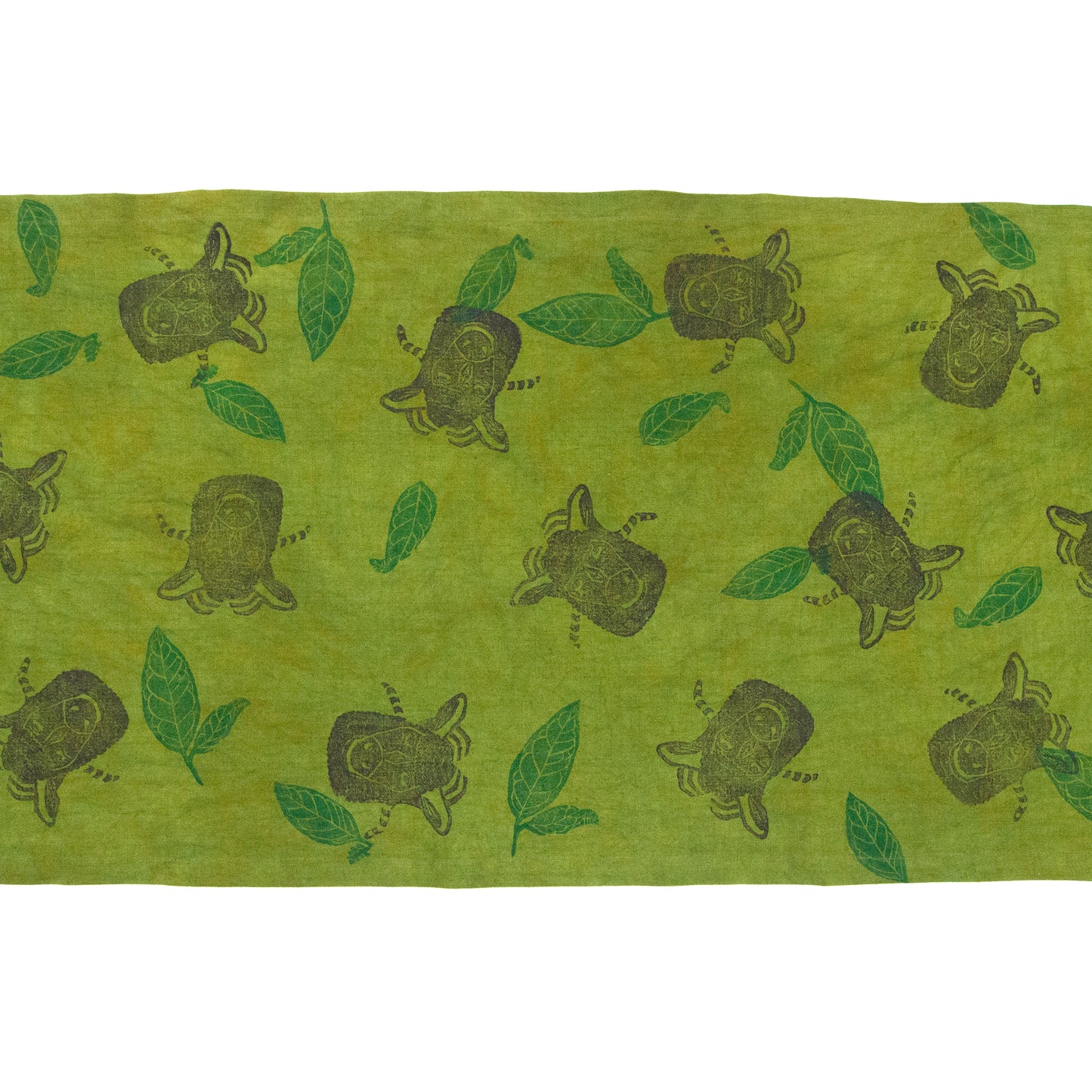 Avocado Green Linen Table Runner with Ram Blockprint