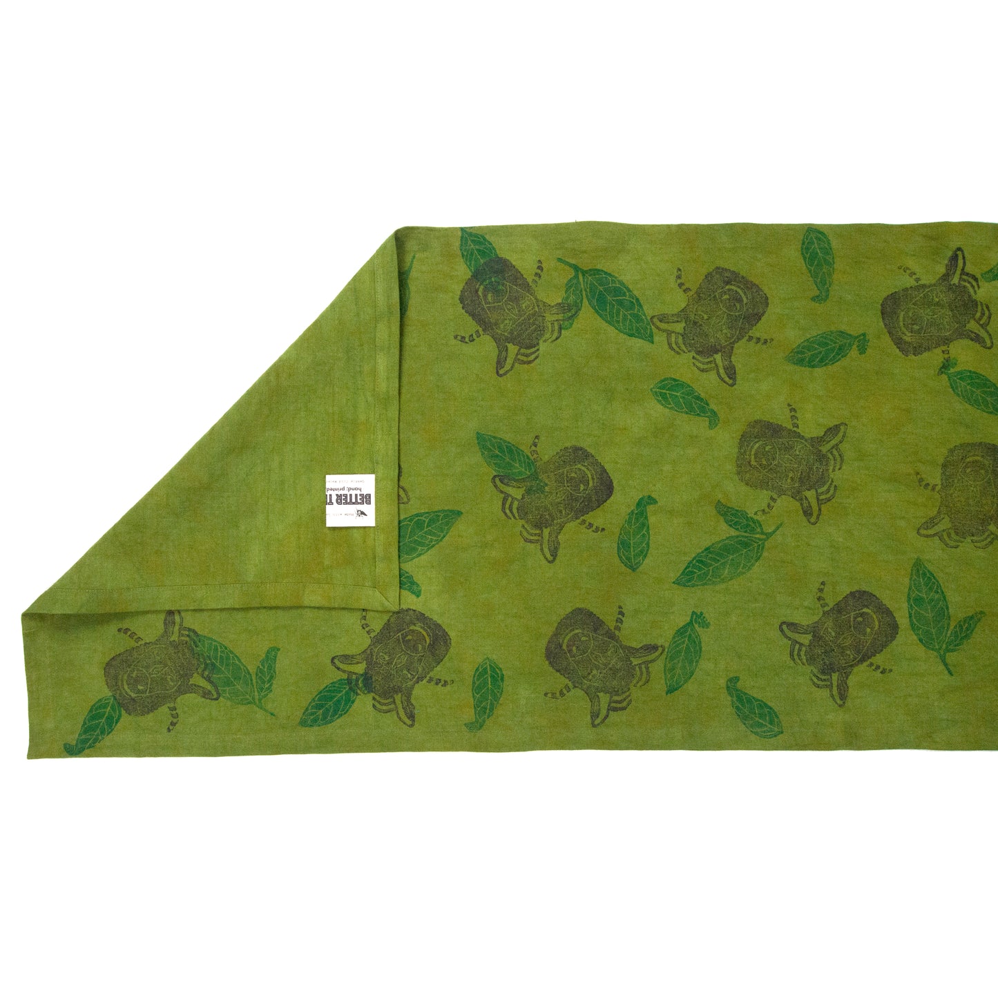 Avocado Green Linen Table Runner with Ram Blockprint