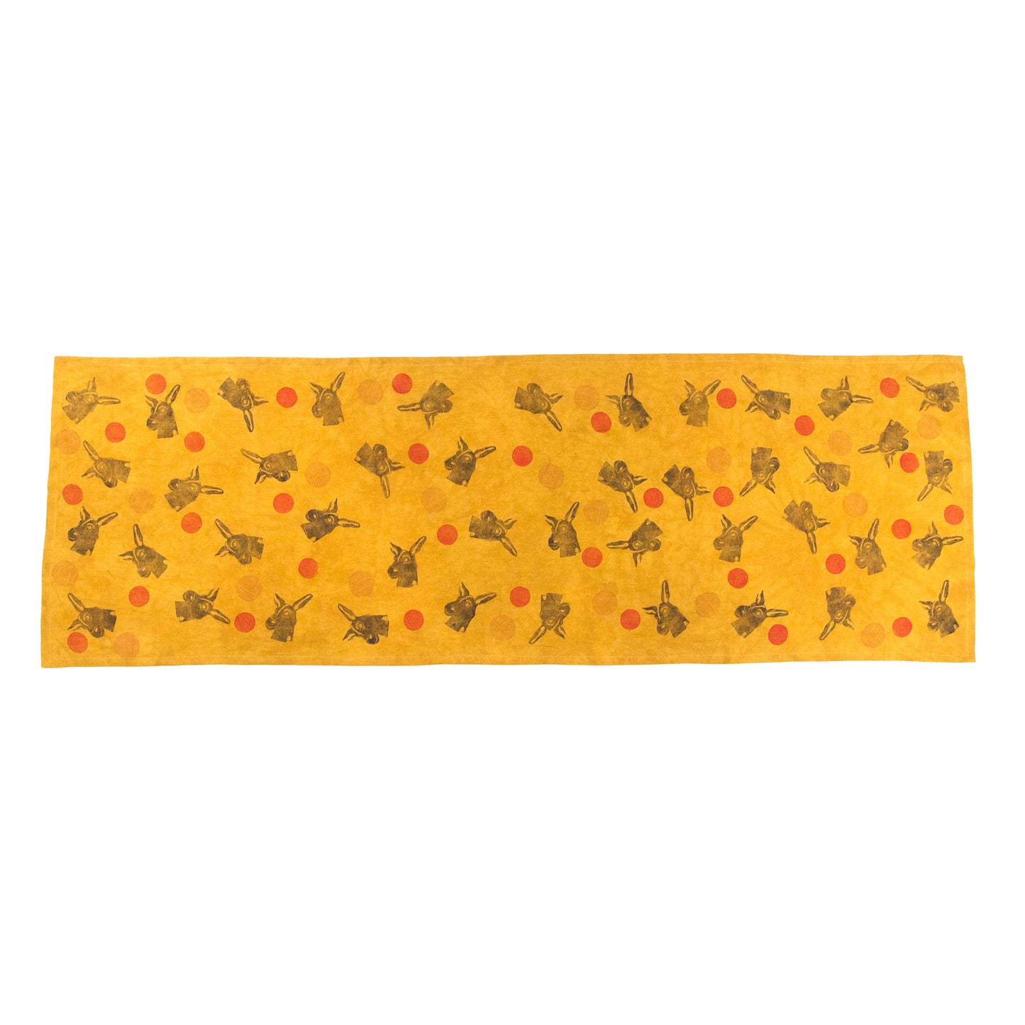 Gold Yellow Linen Table Runner with Donkey Blockprint