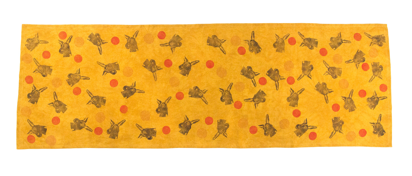 Gold Yellow Linen Table Runner with Donkey Blockprint