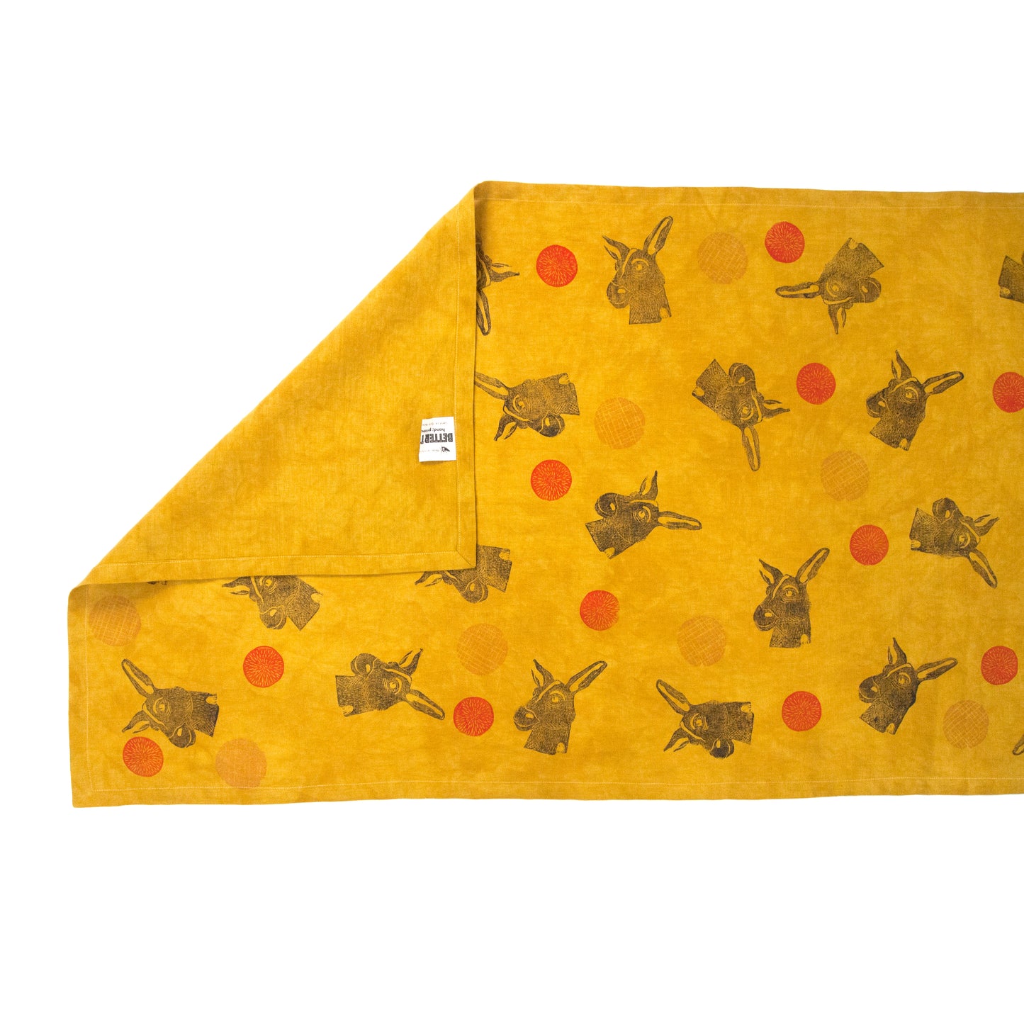 Gold Yellow Linen Table Runner with Donkey Blockprint