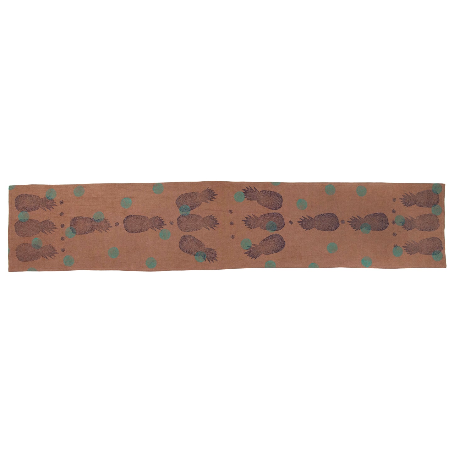 Brown Linen Table Runner with Pineapple Blockprint