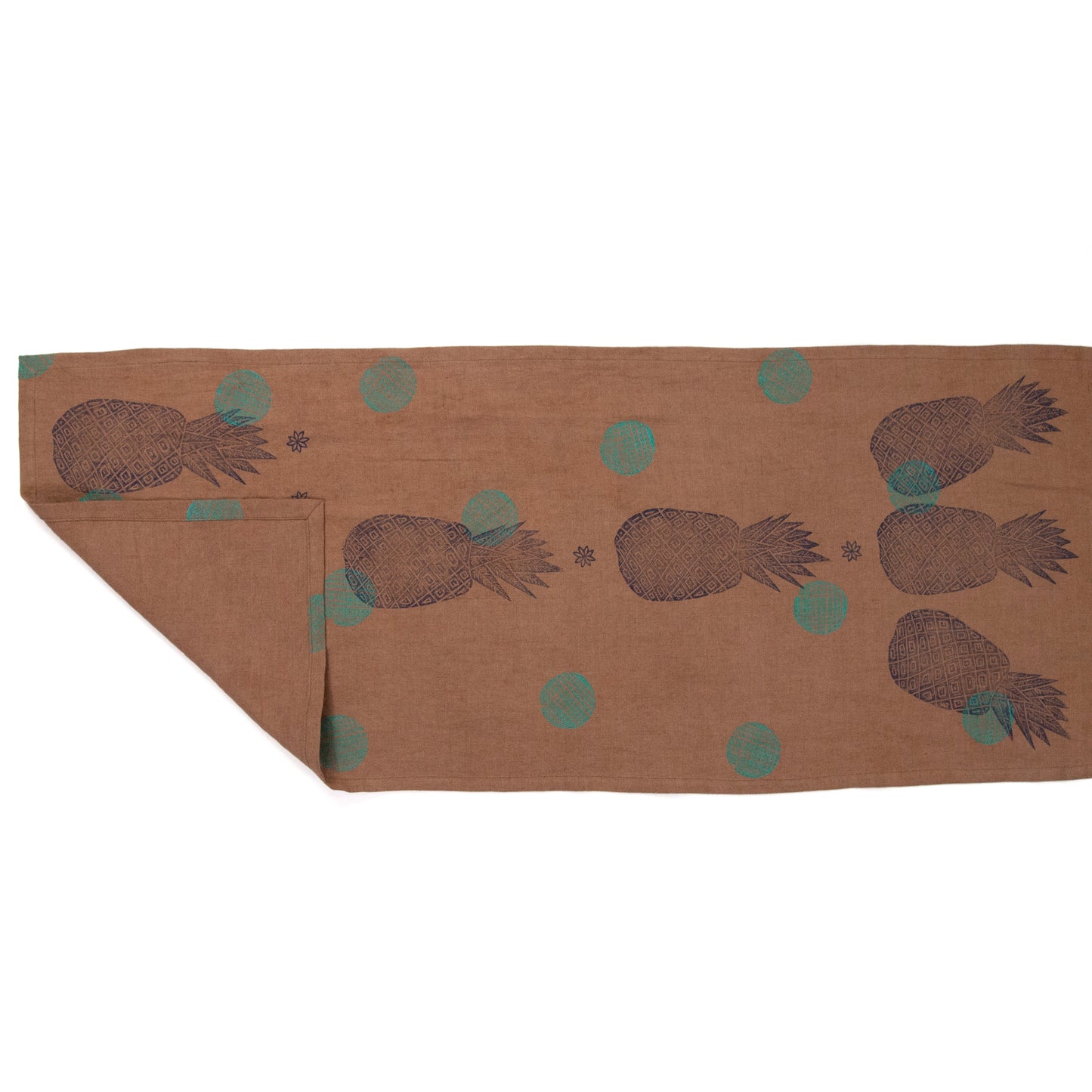Brown Linen Table Runner with Pineapple Blockprint