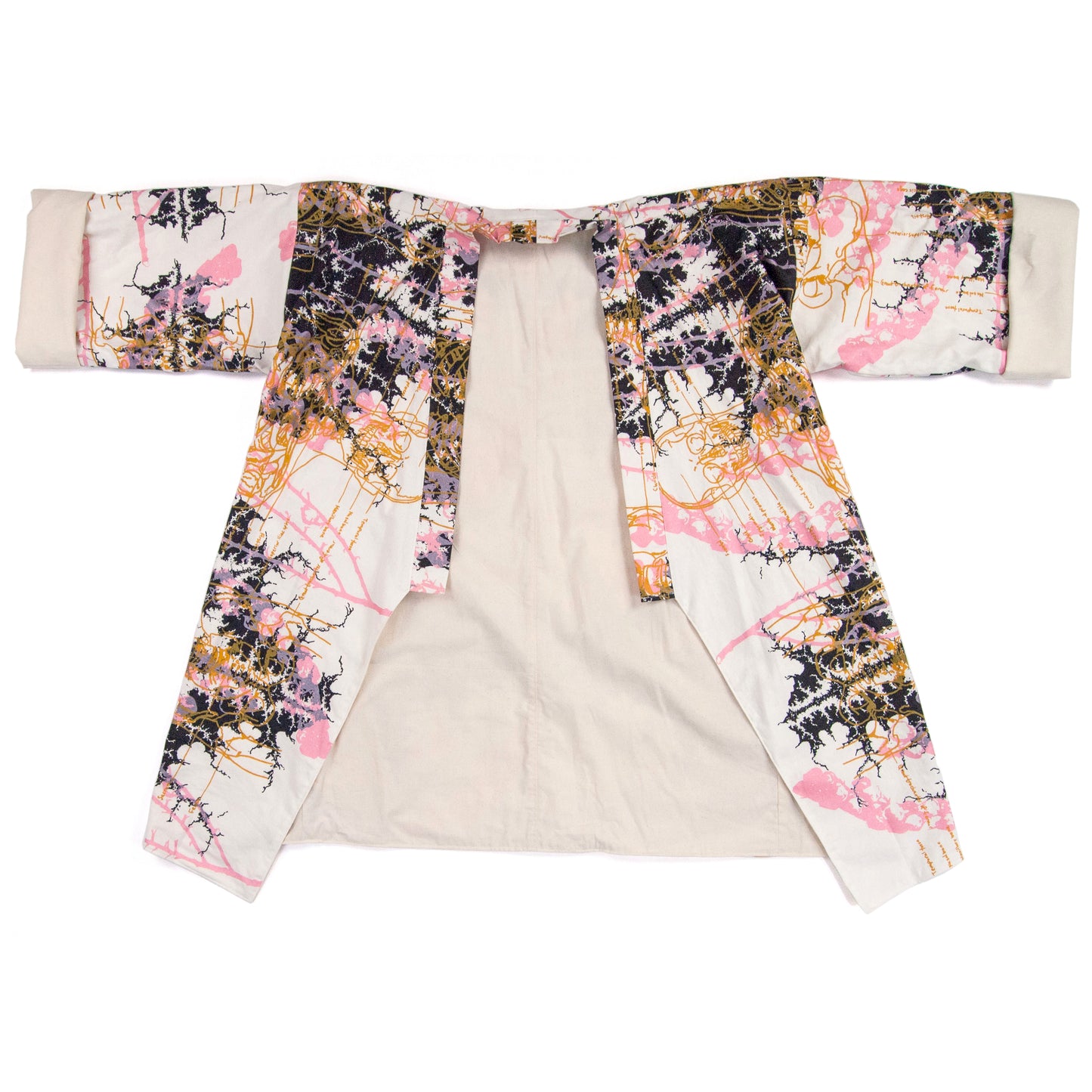White Linen Cotton Kimono Style Wrap with Mandelbrot Fractals