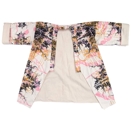 White Linen Cotton Kimono Style Wrap with Mandelbrot Fractals