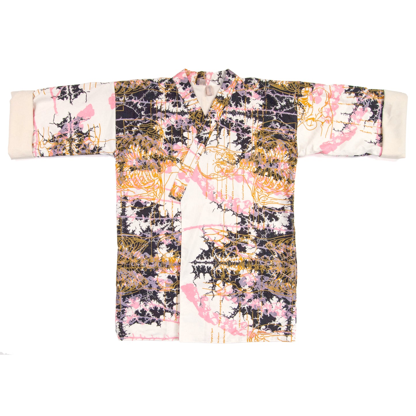 White Linen Cotton Kimono Style Wrap with Mandelbrot Fractals