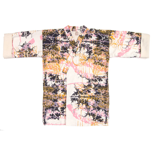 White Linen Cotton Kimono Style Wrap with Mandelbrot Fractals