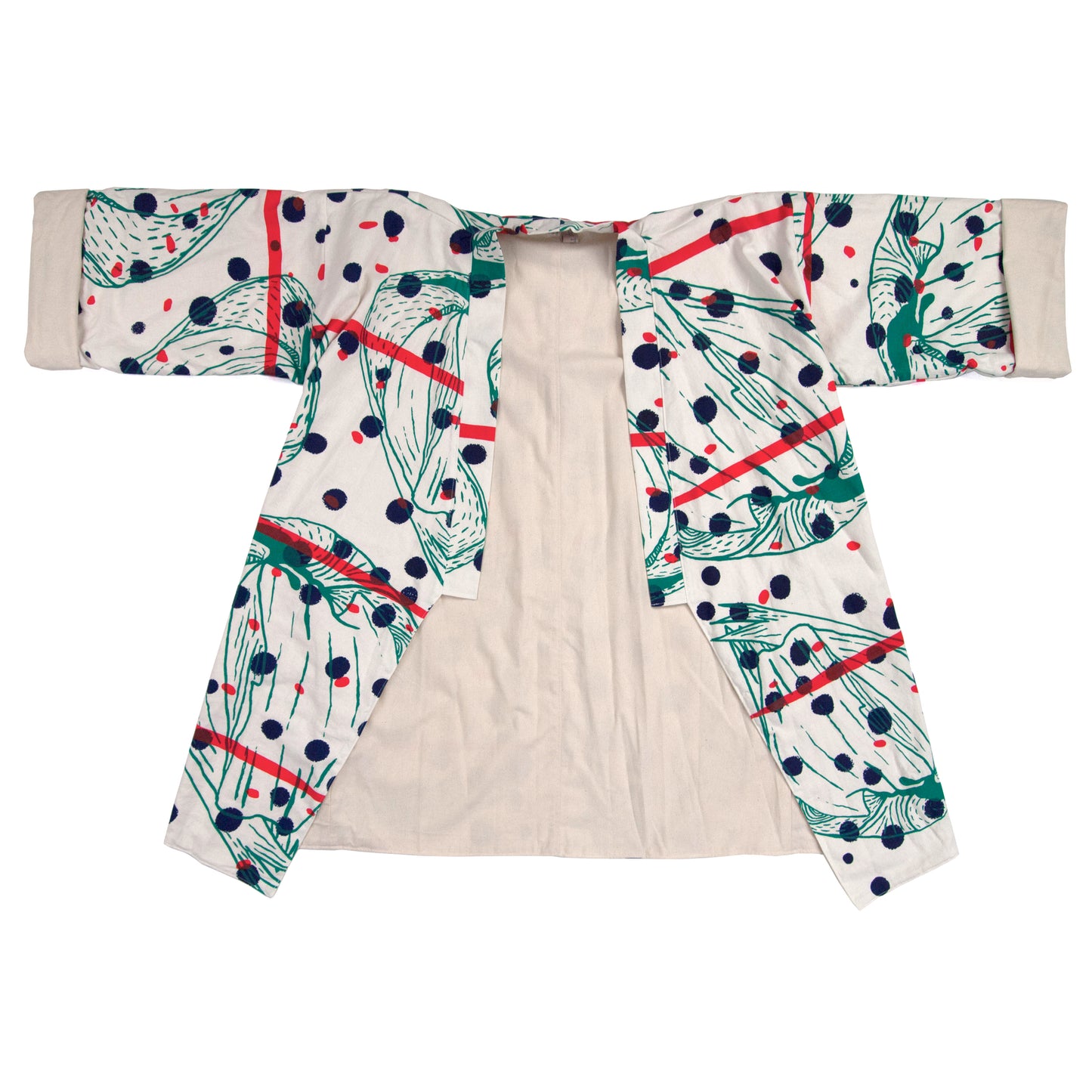 White Linen Cotton Kimono Style Wrap with Polka Dots