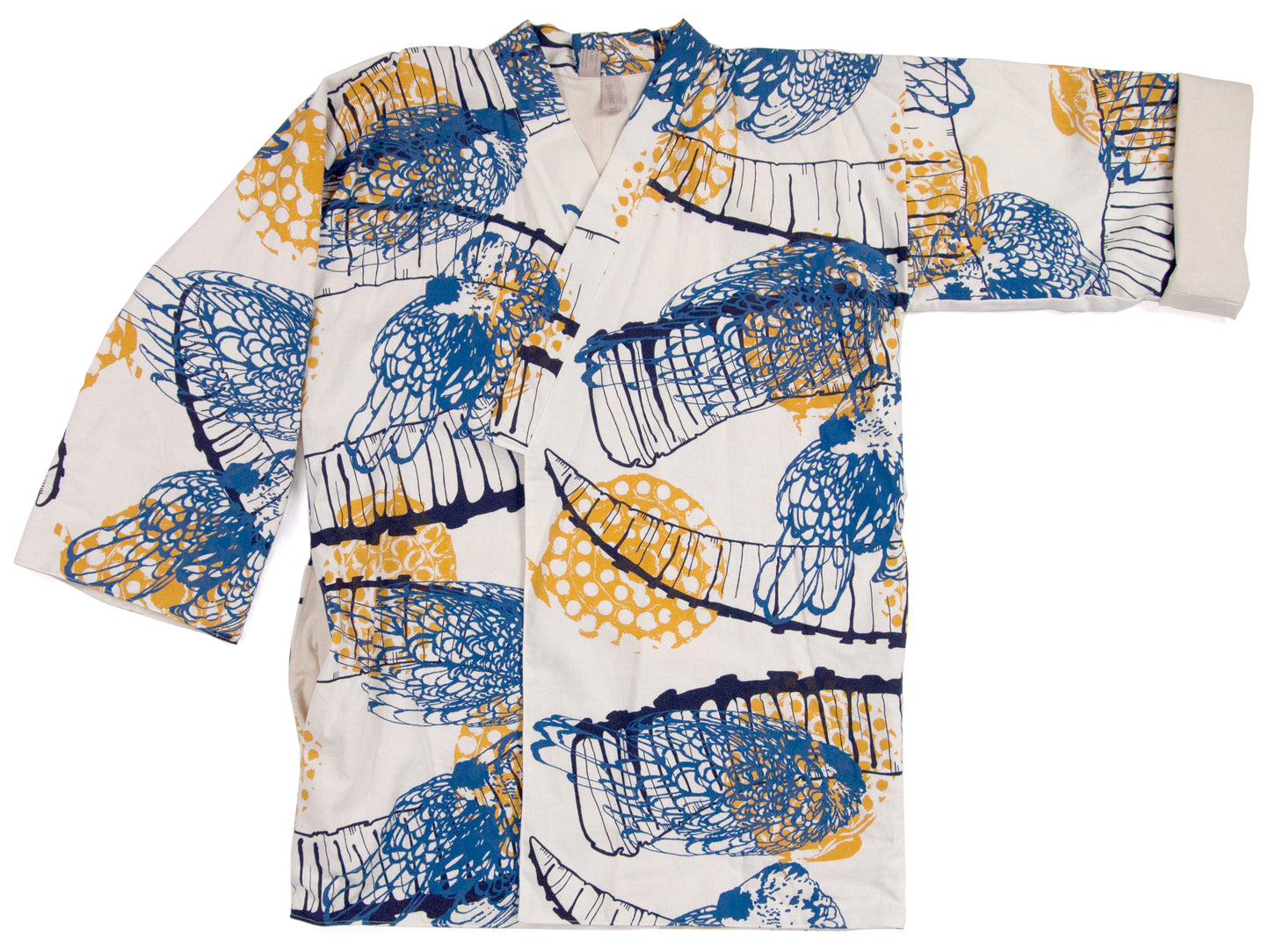 White Linen Cotton Kimono Style Wrap with Ibex Horns