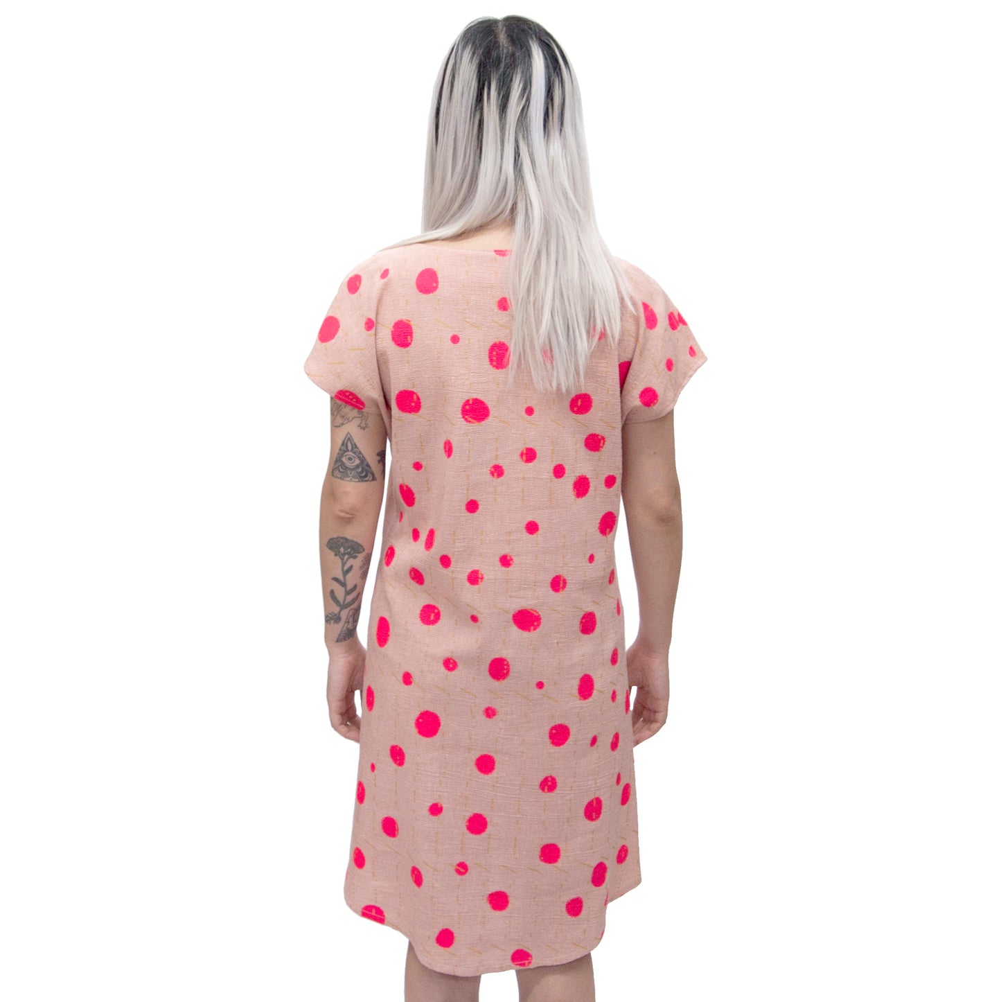 Rose Linen Shift Dress with bellflowers, morse code, and fawn marking