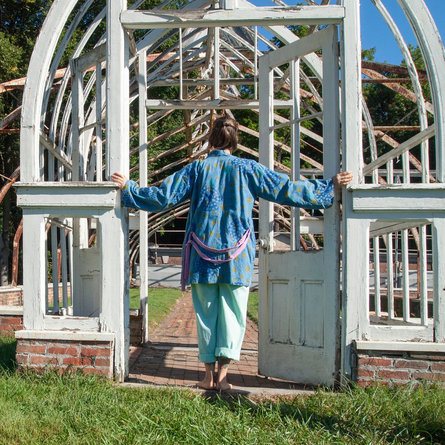 White Linen Cotton Kimono Style Wrap with Ibex Horns