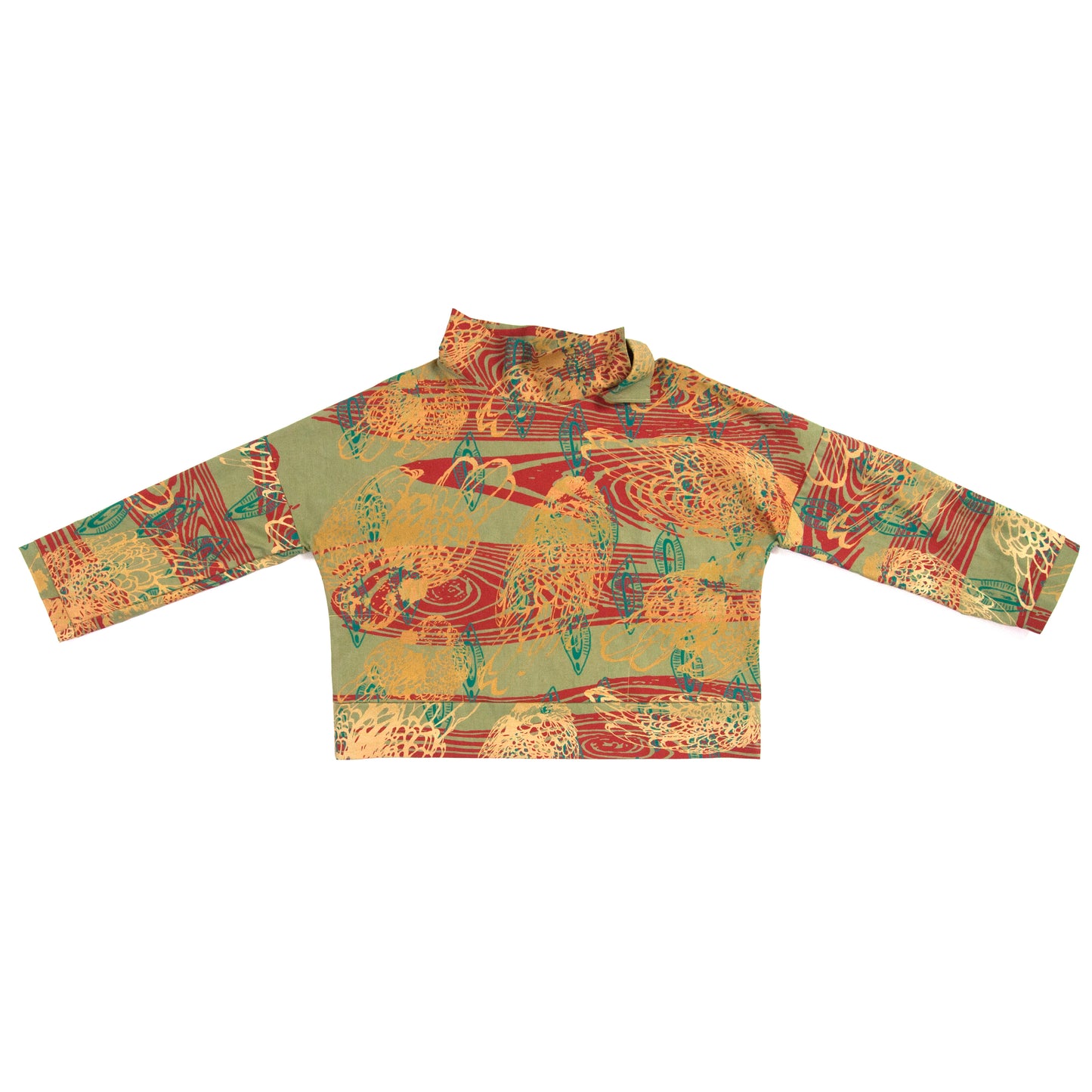 Avocado Green Linen/Cotton Pullover with Popped Collar