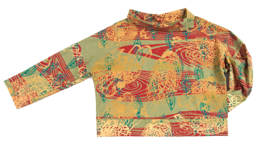 Avocado Green Linen/Cotton Pullover with Popped Collar