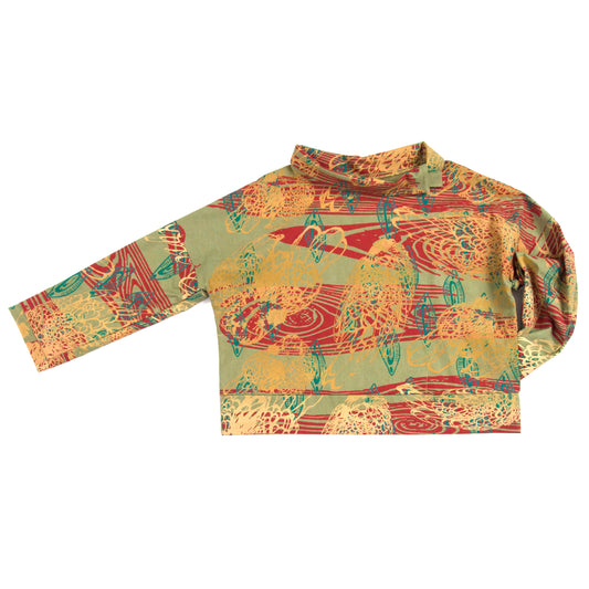 Avocado Green Linen/Cotton Pullover with Popped Collar