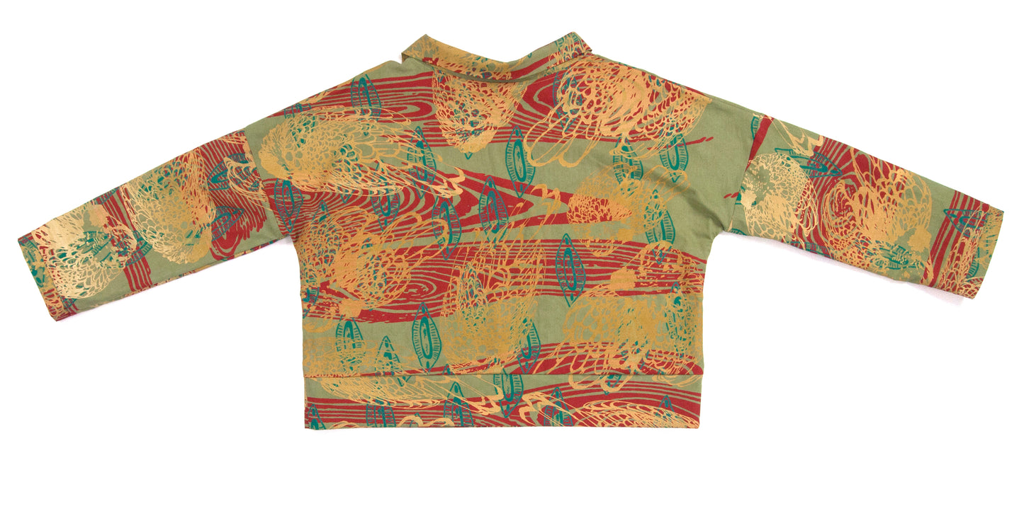 Avocado Green Linen/Cotton Pullover with Popped Collar