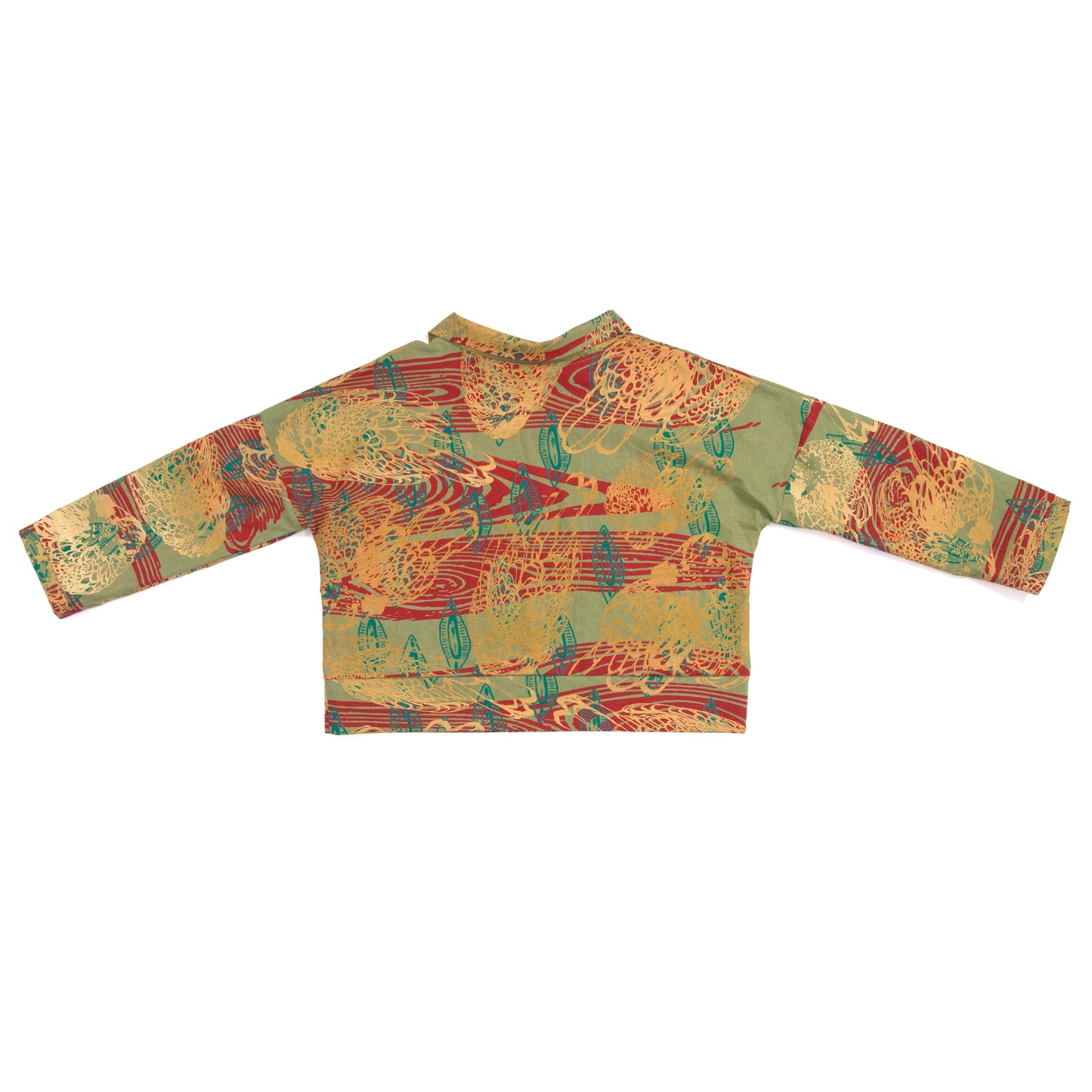 Avocado Green Linen/Cotton Pullover with Popped Collar