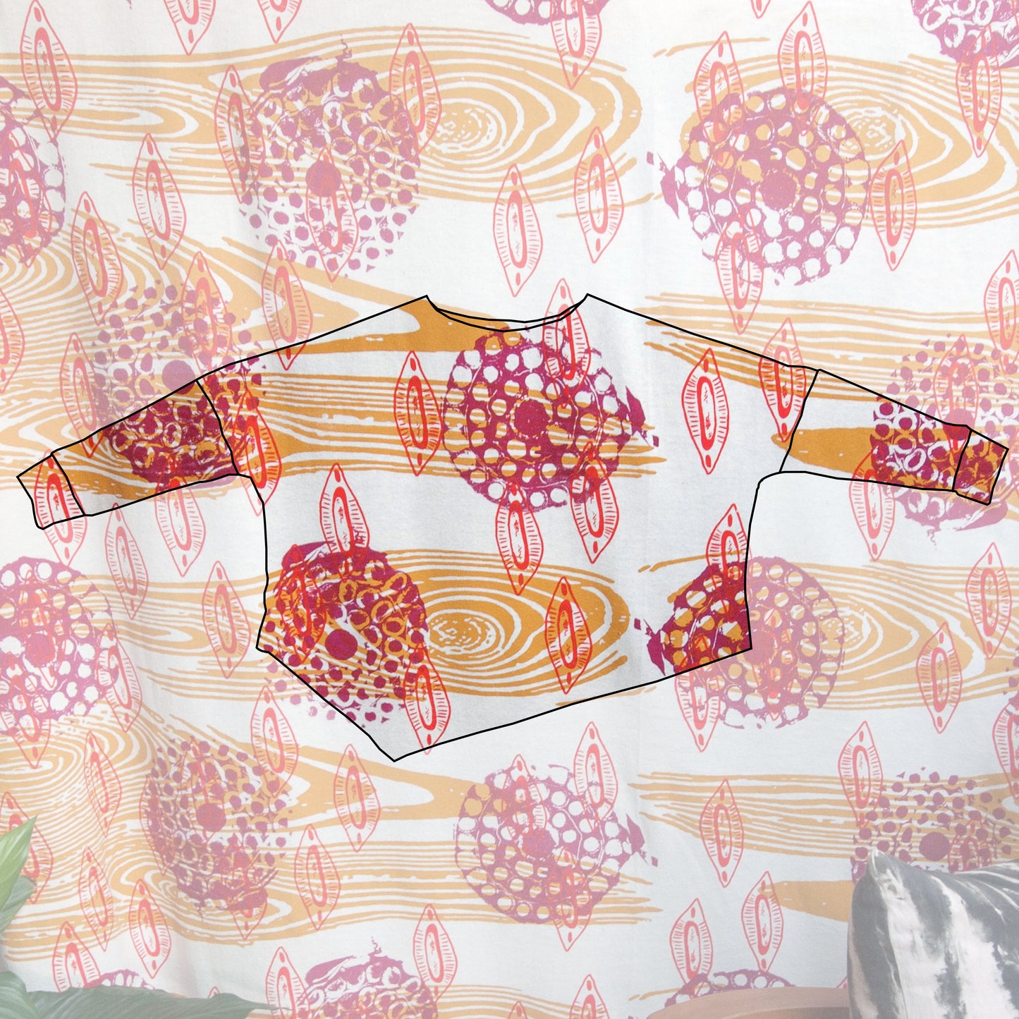 Hand Screenprinted Bamboo Hemp Jersey by Yard // Mustard Yellow, Magenta, Scarlet Red