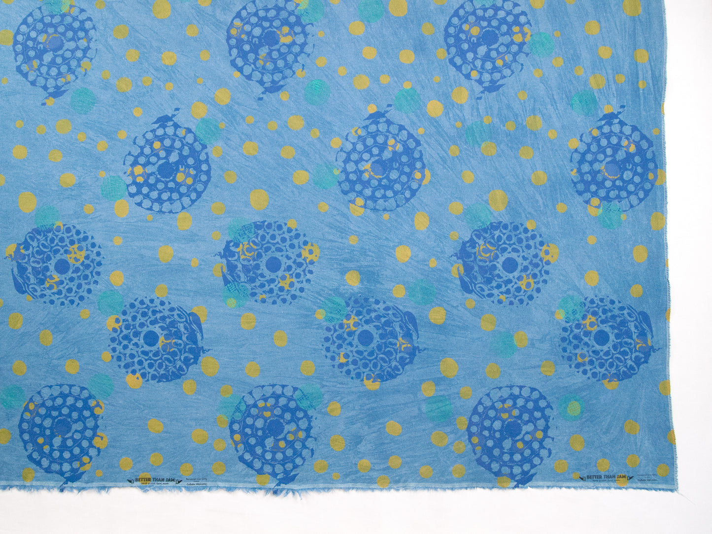 Hand Screenprinted Indigo Dyed Cotton/Linen  by Yard // Blue, Periwinkle, Teal, Yellow