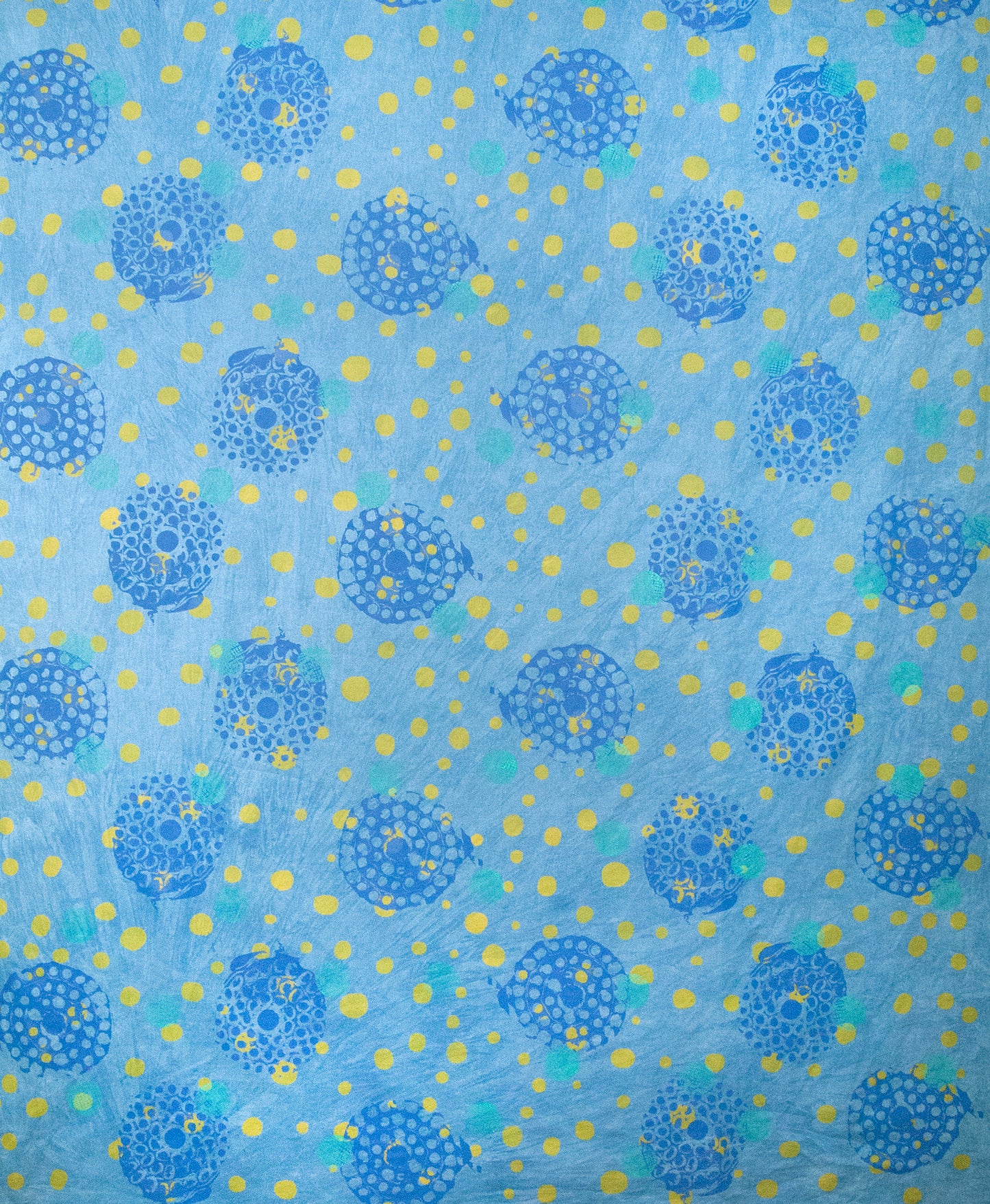 Hand Screenprinted Indigo Dyed Cotton/Linen  by Yard // Blue, Periwinkle, Teal, Yellow