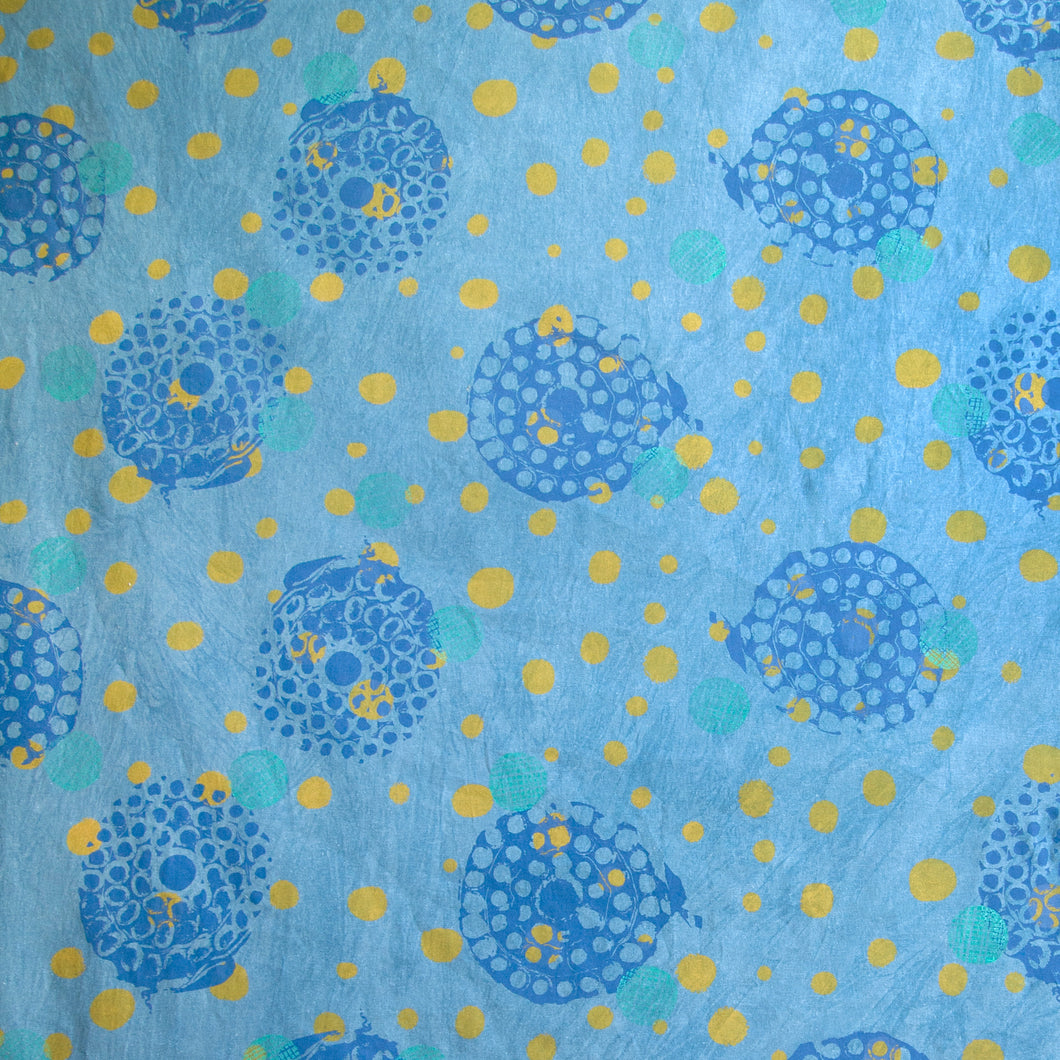 Hand Screenprinted Indigo Dyed Cotton/Linen  by Yard // Blue, Periwinkle, Teal, Yellow