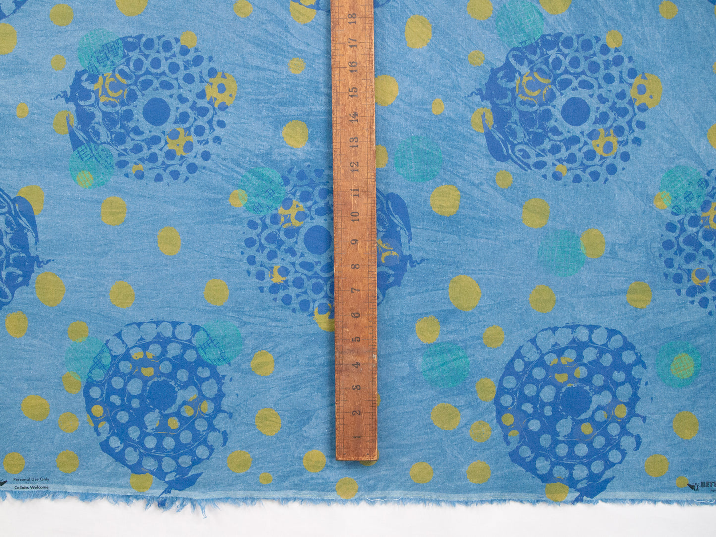 Hand Screenprinted Indigo Dyed Cotton/Linen  by Yard // Blue, Periwinkle, Teal, Yellow