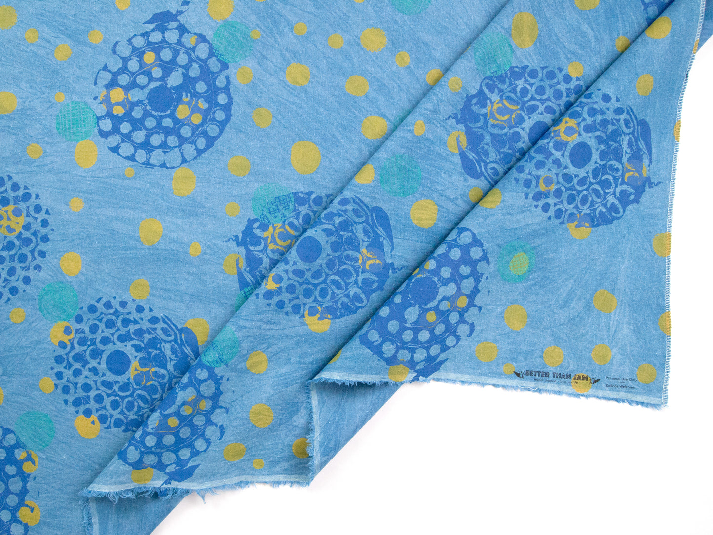 Hand Screenprinted Indigo Dyed Cotton/Linen  by Yard // Blue, Periwinkle, Teal, Yellow
