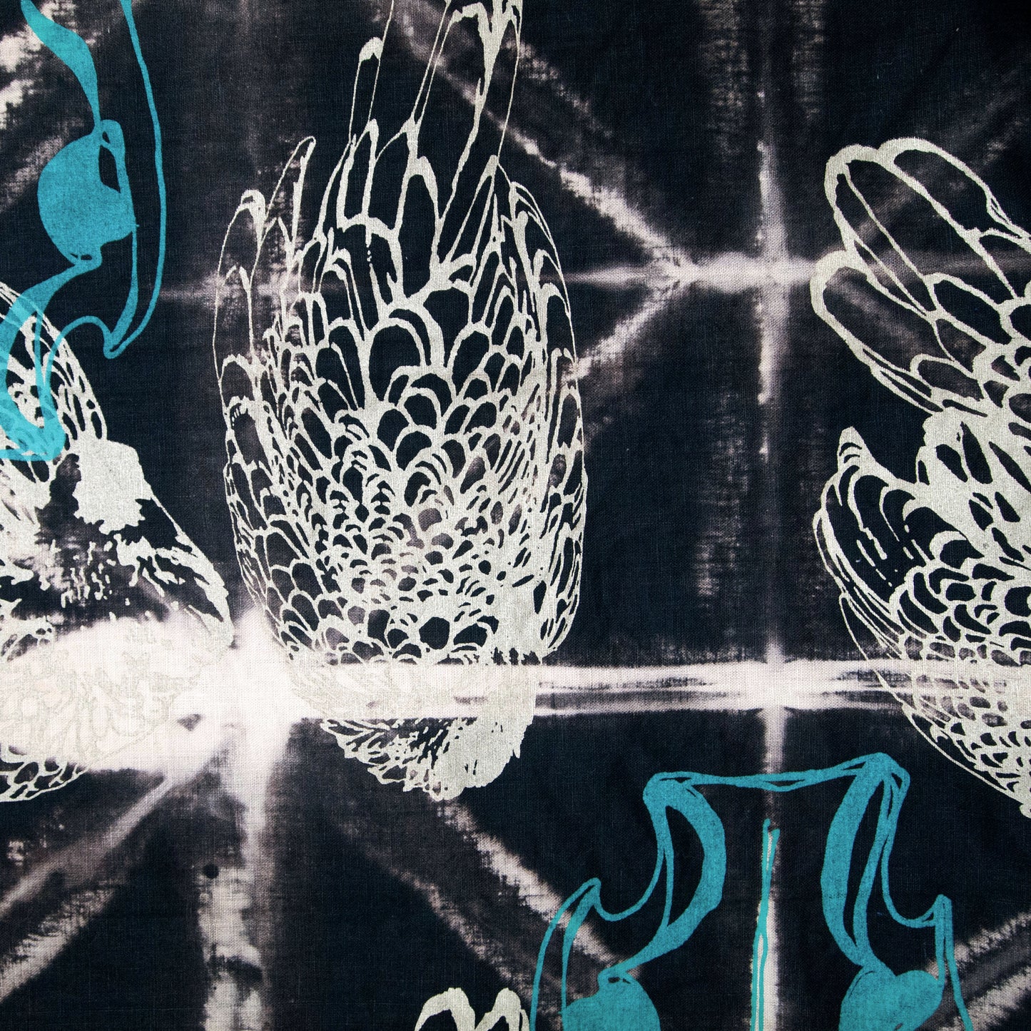 Padded Throw Anti Dyed Black Linen with Chicken and Skull Print