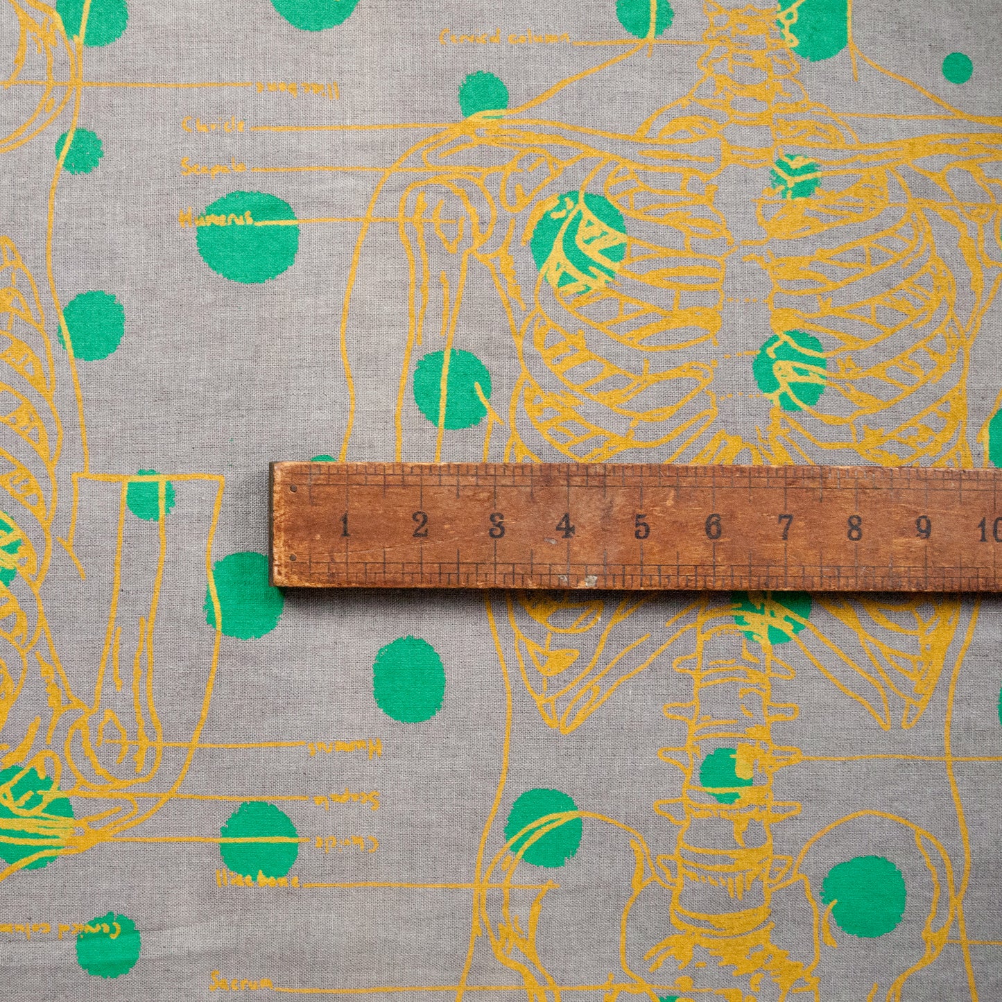 Grey Linen with Skeleton Print and Polka Dots