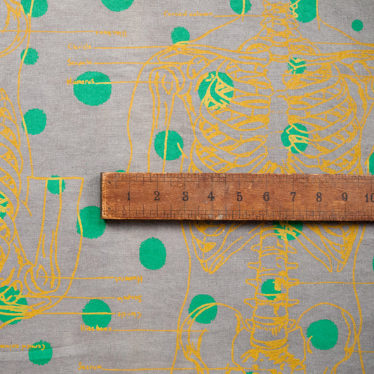 Grey Linen with Skeleton Print and Polka Dots